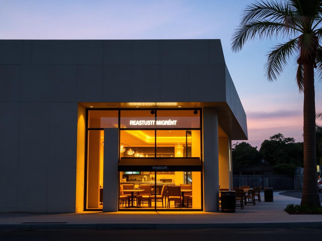 De Buka restaurant exterior at twilight